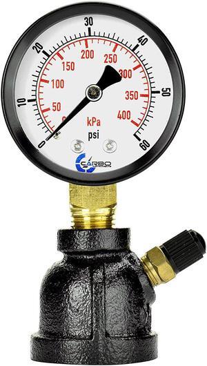 CARBO Instruments Gas Test Pressure Gauge 60 Pound, 60 PSI / 400 kPa, 3/4 FNPT Connection, Brass Valve, Forged Steel Bell Shape Body Assembly.