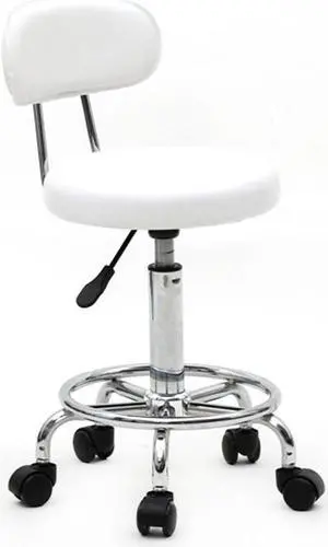 QXDRAGON PU Leather Modern Rolling Stool with Low Back Height Adjustable Work Salon Drafting Swivel Task Chair with Footrest White