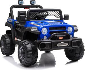 QXDRAGON Kids Ride on Truck, 12V Battery Power Electric Off-Road Truck Vehicle with Remote Control, 3 Speeds, Soft Start, LED Lights, AUX Port, Rear Storage Space, Blue