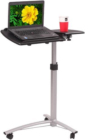 QXDRAGON Overbed Bedside Desk Mobile Rolling Laptop Stand Tilting Table with Wheels Height Adjustable Tray Table for Laptop Bed Sofa Side Table(Black, 3-Wheel)