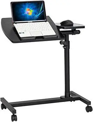 QXDRAGON Overbed Bedside Desk Mobile Rolling Laptop Stand Tilting Table with Wheels Height Adjustable Tray Table for Laptop Bed Sofa Side Table(Black, 4-Wheel)