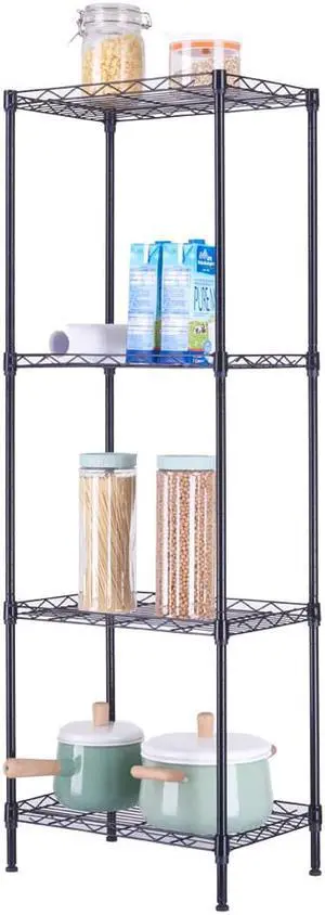 QXDRAGON 4-Tier Wire Shelving Metal Storage Rack Adjustable Shelves for Laundry Bathroom Kitchen Pantry Closet (Black, 17.7L x 11.8W x 49.6H)