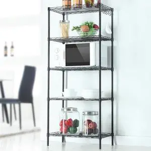 QXDRAGON 5 Tier Adjustable Wire Shelving Metal Storage Rack for Planter Laundry Bathroom Kitchen 551Lbs Capacity 21.3" D x 11.4" W x 59.1" H, Black