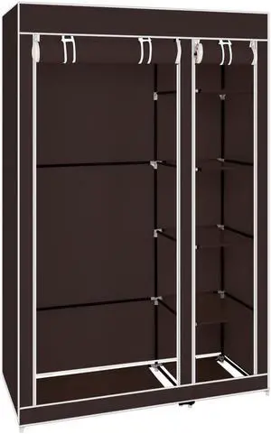 QXDRAGON Portable Closet, Clothes Storage Organizer with 6 Shelves, 1 Clothes Hanging Rail, Non-Woven Fabric Closet, Metal Frame, Wardrobe, 42 x 17.3 x 67 inch, Brown