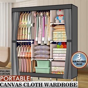 QXDRAGON 71-Inch Portable Closet Wardrobe, Bedroom Clothes Closet Storage Organizer 8-Storage Shelves, 3 Hanging Rods, Non-Woven Fabric Cover with Side Pocket, Gray