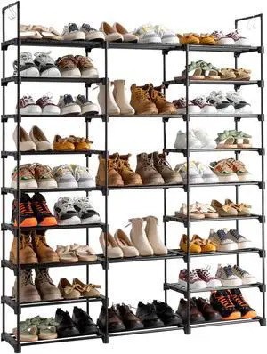 QXDRAGON 9 Tiers Metal Shoe Rack Organizer, 50-55 Pairs Large Tall Shoe Storage, Shoe Holder, Shoe Stand, Vertical Free Standing Shoe Shelf, Heavy Duty Boot Rack for Entryway, Closet, Garage, Bedroom