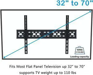 QXDRAGON TV Wall Mount for 32-70 Inch LED, LCD and Flat Screen TVs, TV Mount with VESA Up to 600x400mm and Weight Capacity 110lbs, Low Profile, Fixed and Space Saving TV Bracket