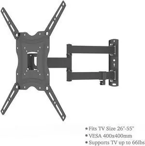 QXDRAGON TV Wall Mount for 26-55 inch TVs, Full Motion TV Mount Bracket with Articulating Swivel Extension Tilting Leveling Max VESA 400x400mm Holds up to 66lbs for LED LCD OLED 4K Flat Curved Screen
