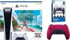 Sony PlayStation 5 Disc Edition Horizon Forbidden West Bundle with Extra Controller and Grip Kit - Cosmic Red