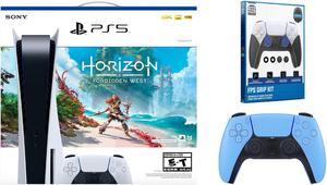 Sony PlayStation 5 Disc Edition Horizon Forbidden West Bundle with Extra Controller and Grip Kit  Starlight Blue