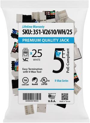 Vertical Cable CAT5E RJ45 Keystone Jack Ethernet Network Connector - White - 25 Pack