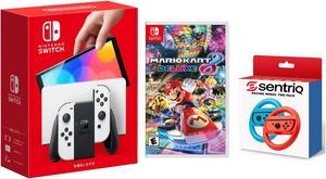 Nintendo Switch OLED White Edition  Mario Kart 8 Deluxe  Sentriq Racing Wheel Two Pack Joy Con Attachments  Japan Import with US Plug