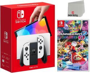 Nintendo Switch OLED White Edition + Mario Kart 8 Deluxe + Sentriq Screen Cleaning Cloth Bundle - Japan Import with US Plug