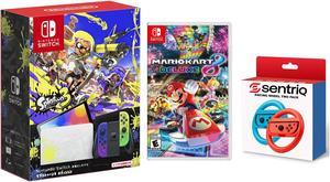 Nintendo Switch OLED Splatoon 3 Edition  Mario Kart 8 Deluxe  Sentriq Racing Wheel Two Pack Joy Con Attachments  Japan Import with US Plug