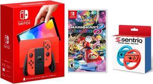 Nintendo Switch OLED Mario Red Edition  Mario Kart 8 Deluxe  Sentriq Racing Wheel Two Pack Joy Con Attachments  Japan Import with US Plug