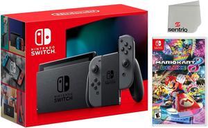 Nintendo Switch with Gray Joy-Cons + Mario Kart 8 Deluxe + Sentriq Screen Cleaning Cloth Bundle - Japan Import with US Plug