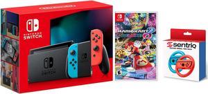 Nintendo Switch with Neon RedBlue JoyCons  Mario Kart 8 Deluxe  Sentriq Racing Wheel Two Pack Joy Con Attachments  Japan Import with US Plug