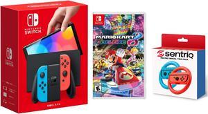 Nintendo Switch OLED Neon RedBlue Edition  Mario Kart 8 Deluxe  Sentriq Racing Wheel Two Pack Joy Con Attachments  Japan Import with US Plug