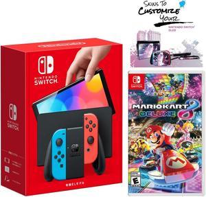 Nintendo Switch OLED Neon Red  Blue Edition  Mario Kart 8 Deluxe Game  MightySkins Custom Console and Controller Skin Voucher  Japan Import with US Plug