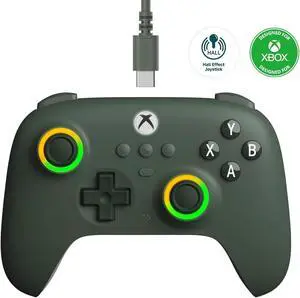 8BitDo Ultimate C Wired Controller for Xbox with Fire Ring RGB Lighting Hall Effect Joysticks and 1 Month Ultimate Game Pass Code - Dark Green