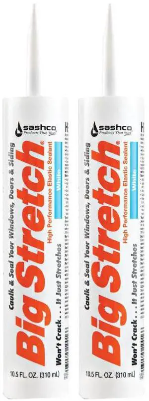 Sashco 10016 10.5oz Big Stretch High Performance Interior Exterior Weatherproof Seal Caulk - White - 2 Pack