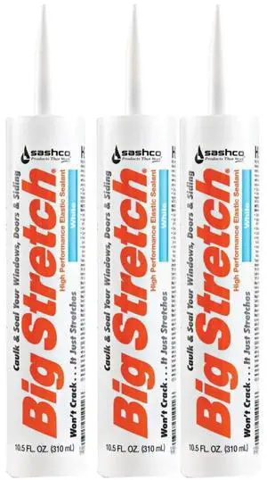 Sashco 10016 10.5oz Big Stretch High Performance Interior Exterior Weatherproof Seal Caulk - White - 3 Pack