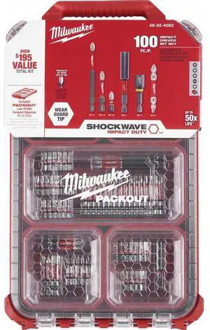 Milwaukee SHOCKWAVE Impact Screw Driver Bit Set with PACKOUT Case - 100 Piece - 48-32-4082