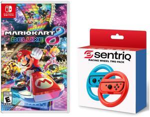 Mario Kart 8 Deluxe - Nintendo Switch with Sentriq Racing Wheel Two Pack Joy Con Attachments Bundle