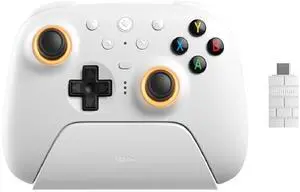 8BitDo Ultimate 2 Bluetooth Wireless Controller with Hall Effect Triggers, TMR Joysticks and Integrated Charging Dock - White - 81HE01