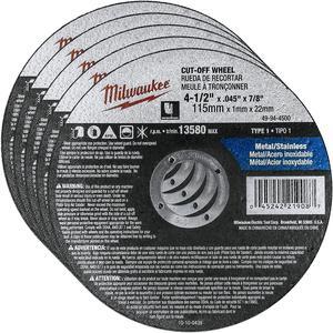 Milwaukee 49-94-4500 Cut Off Wheel 4.5" Inch Type 1 Grinding Wheel