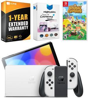 Nintendo Switch White OLED Console with Animal Crossing: New Horizons, MightySkins Console and Controller Skin Voucher, and 1 Year CPS Extended Warranty