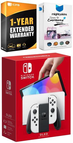 Nintendo Switch White OLED Console with MightySkins Console and Controller Skin Voucher and 1 Year CPS Extended Warranty