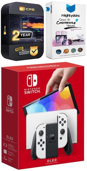 Nintendo Switch White OLED Console with MightySkins Console and Controller Skin Voucher and 2 Year CPS Extended Warranty