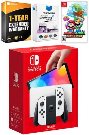 Nintendo Switch White OLED Console with Mario & Luigi: Brothership, MightySkins Console and Controller Skin Voucher, and 1 Year CPS Extended Warranty