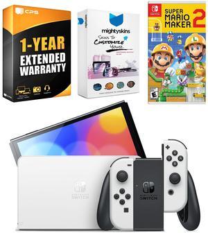 Nintendo Switch White OLED Console with Mario Maker 2, MightySkins Console and Controller Skin Voucher, and 1 Year CPS Extended Warranty