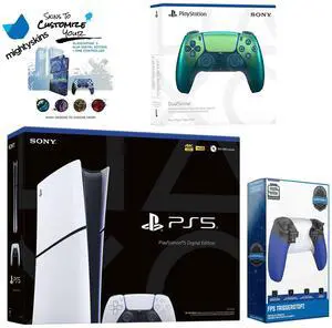 Sony PlayStation 5 Slim Digital with Extra Chroma Teal Controller, Trigger Stop Kit and MightySkins Decal Voucher