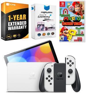 Nintendo Switch White OLED Console with Mario vs. Donkey Kong, MightySkins Console and Controller Skin Voucher, and 1 Year CPS Extended Warranty