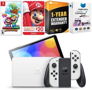 Nintendo Switch White OLED Console with Mario & Luigi: Brothership, Nintendo $20 eShop Gift Card, MightySkins Console and Controller Skin Voucher, and 1 Year CPS Extended Warranty