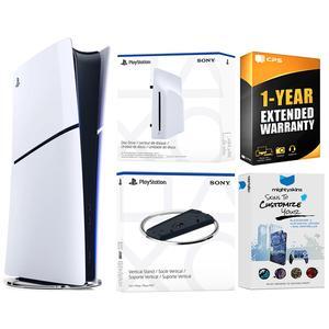 Sony PlayStation 5 Slim Digital Bundle with Disc Drive, Vertical Stand, MightySkins Voucher, and 1 Year Extended Warranty