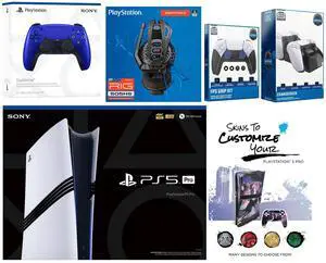 Sony Playstation 5 Pro Bundle with Extra Cobalt Blue Controller, Plantronics Headset, FPS Grip Kit, Dual Charge Dock and MightySkins Decal Voucher