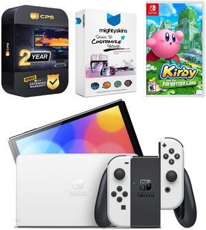 Nintendo Switch White OLED Console with Kirby and the Forgotten Land, MightySkins Console and Controller Skin Voucher, and 2 Year CPS Extended Warranty