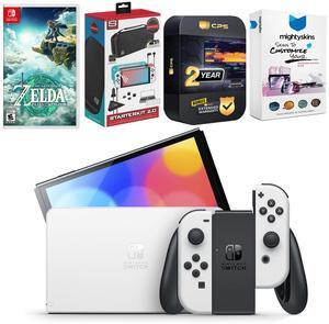 Nintendo Switch White OLED Console with the Legend of Zelda: Tears of the Kingdom, Surge Accessory Gaming Kit, MightySkins Console and Controller Skin Voucher, and 2 Year CPS Extended Warranty