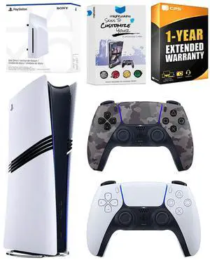 Sony PlayStation 5 Pro Digital Bundle with Disc Drive, Extra Controller, MightySkins Voucher and 1 Year Extended Warranty - Gray Camo