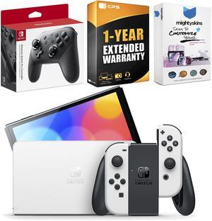Nintendo Switch White OLED Console with Pro Controller, MightySkins Console and Controller Skin Voucher, and 1 Year CPS Extended Warranty