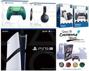 Sony Playstation 5 Pro Bundle with Black Pulse Headset, Extra Chroma Teal Controller, FPS Grip Kit, Dual Charge Dock and MightySkins Decal Voucher Plus 1 Year CPS Extended Warranty