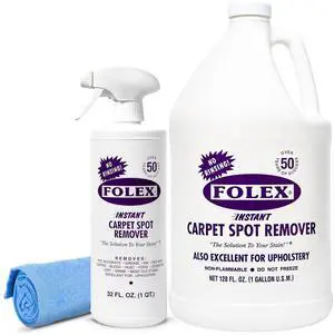 Folex 32 oz Instant Carpet Spot Remover Carpet Cleaner with Gallon Refill with Reusable Cleaning Cloth - Removes Pet Accidents, Grease, Red Wine and More