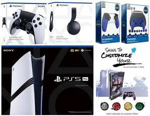 Sony Playstation 5 Pro Bundle with Black Pulse Headset, Extra EDGE Controller, Pro Gamer Kit, Trigger Kit and MightySkins Decal Voucher