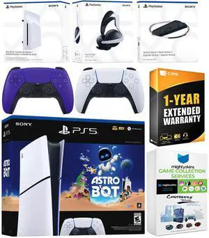 Sony PlayStation 5 Astro Bot Slim Digital Bundle with Disc Drive, Pulse Elite Headset, Extra Controller, Vertical Stand, MightySkins Game Collection Services and 1 Year Extended Warranty - Galactic P Sony PlayStation 5 Astro Bot Slim Digital Bundle with Disc Drive, Pulse Elite Headset, Extra Controller, Vertical Stand, MightySkins Game Collection Services and 1 Year Extended Warranty - Galactic P
