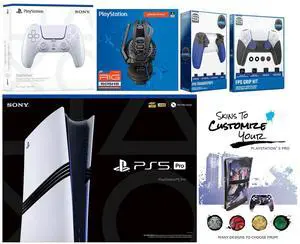 Sony Playstation 5 Pro Bundle with Extra Chroma Pearl Controller, Plantronics Headset, Trigger Stop Kit, FPS Grip Kit and MightySkins Decal Voucher