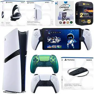 Sony PlayStation 5 Pro Digital Bundle with Disc Drive, Stand, Extra Controller, Pulse Elite Headset, PlayStation Portal, MightySkins Voucher and 2 Year Extended Warranty - Chroma Teal